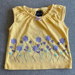 Vintage Cherokee Toddler Girls Yellow Floral Sleeveless Top Size 24M Purple Bow
